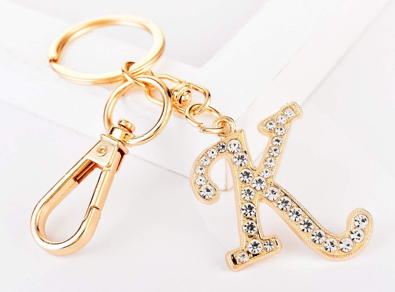Crystal Alphabet Initial Keychain Pendant for Women Handbag Charms with Key Ring
