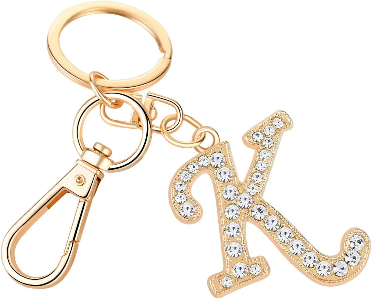 Crystal Alphabet Initial Keychain Pendant for Women Handbag Charms with Key Ring