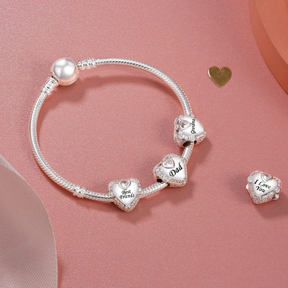 Sterling Silver Love Heart Charm with Cubic Zirconia for Bracelets - Ideal Gift for Mom, Wife, Sister, Daughter, Friend, Dad, Grandma, and Auntie for Christmas, Halloween, and Birthdays