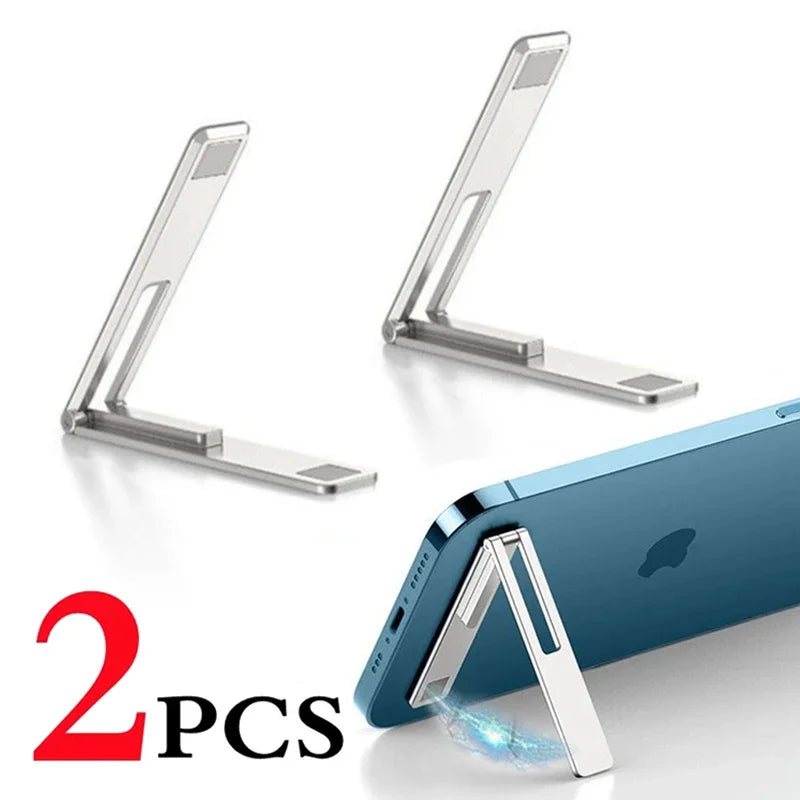 Ultra-Thin Magnetic Foldable Mobile Phone Holder - Metal Alloy Desktop Stand for Universal Support