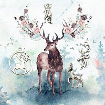 100G (60 Pieces) Wholesale Bulk Christmas Animal Elk and Deer Charms for Jewelry Making - Mixed Smooth Tibetan Silver Metal Pendants for DIY Necklaces, Bracelets, and Crafting (M366)