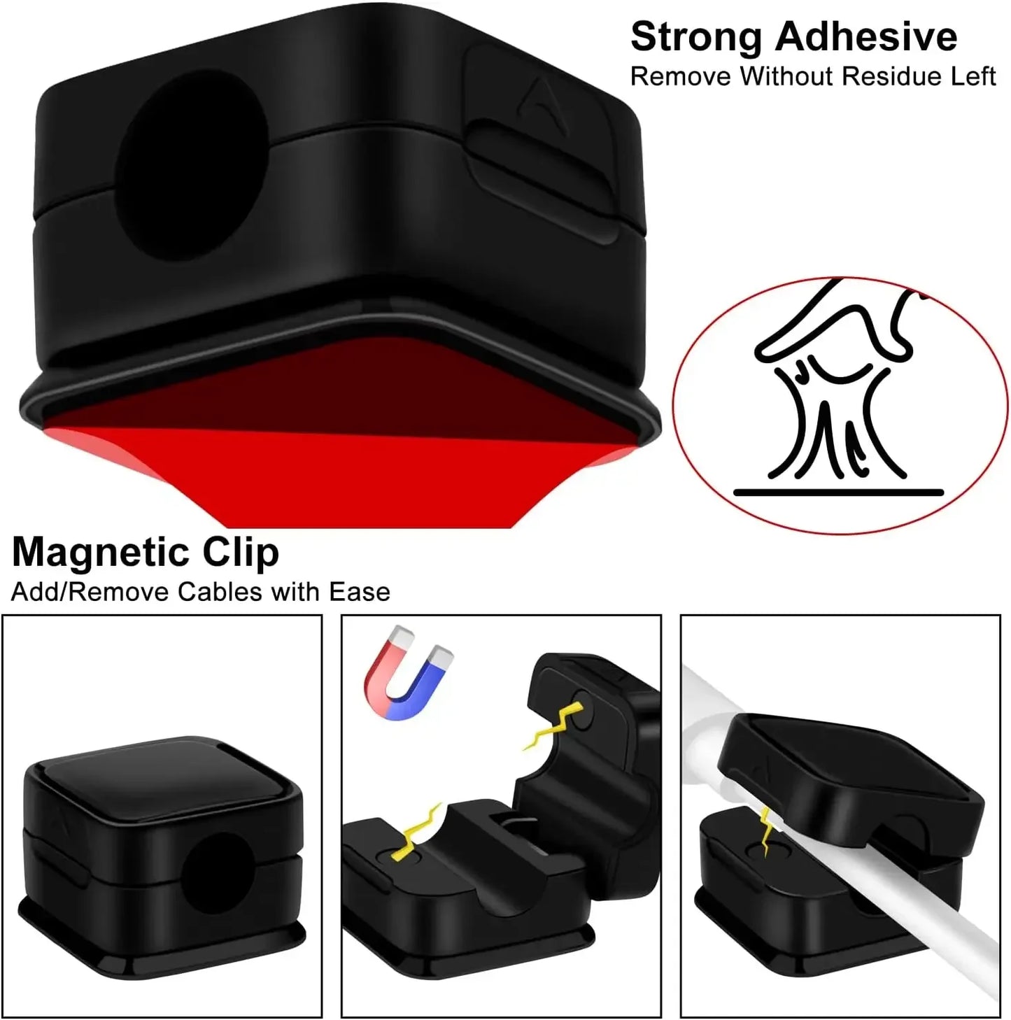 Magnetic Cable Clips Set for Under-Desk Organization - Adjustable Cord Management Holders (3-12 Pcs)