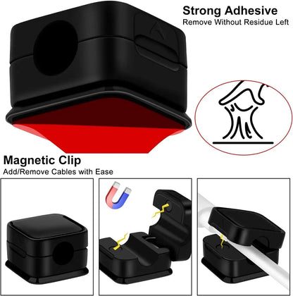 Magnetic Cable Clips Set for Under-Desk Organization - Adjustable Cord Management Holders (3-12 Pcs)