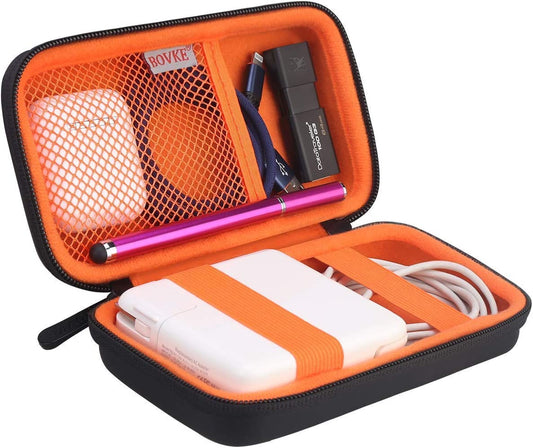 Professional PU Hard Travel Case for MacBook Air/Pro Power Adapter and Apple MagSafe 2 USB-C Charger - Additional Space for USB-C Hub, Multiport Adapter, Magic Mouse, and Charging Cable, Black