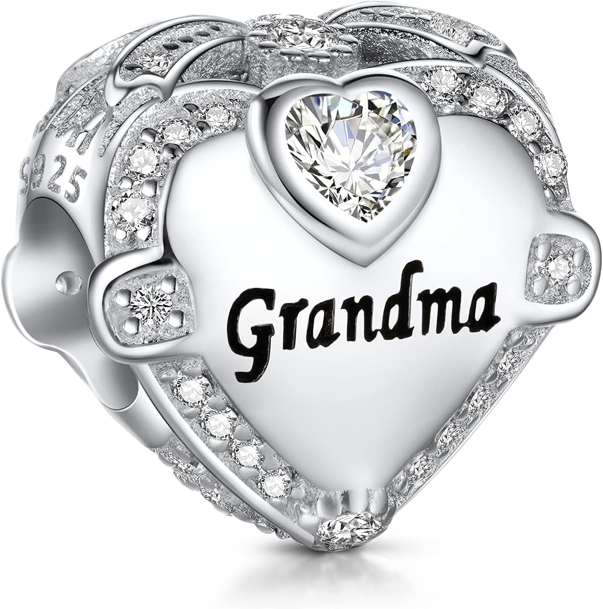 Sterling Silver Love Heart Charm with Cubic Zirconia for Bracelets - Ideal Gift for Mom, Wife, Sister, Daughter, Friend, Dad, Grandma, and Auntie for Christmas, Halloween, and Birthdays
