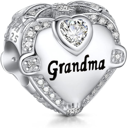Sterling Silver Love Heart Charm with Cubic Zirconia for Bracelets - Ideal Gift for Mom, Wife, Sister, Daughter, Friend, Dad, Grandma, and Auntie for Christmas, Halloween, and Birthdays