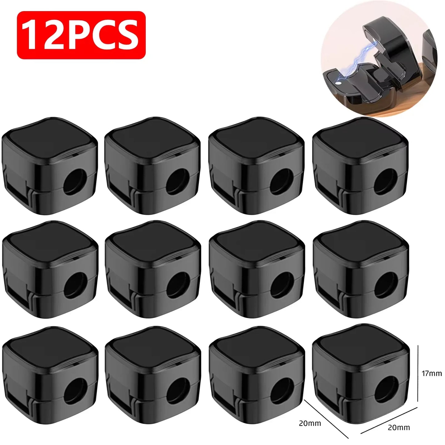 Magnetic Cable Clips Set for Under-Desk Organization - Adjustable Cord Management Holders (3-12 Pcs)