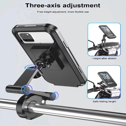 Waterproof Motorcycle Phone Holder with Magnetic Attachment and 360° Adjustable Stand for GPS Navigation