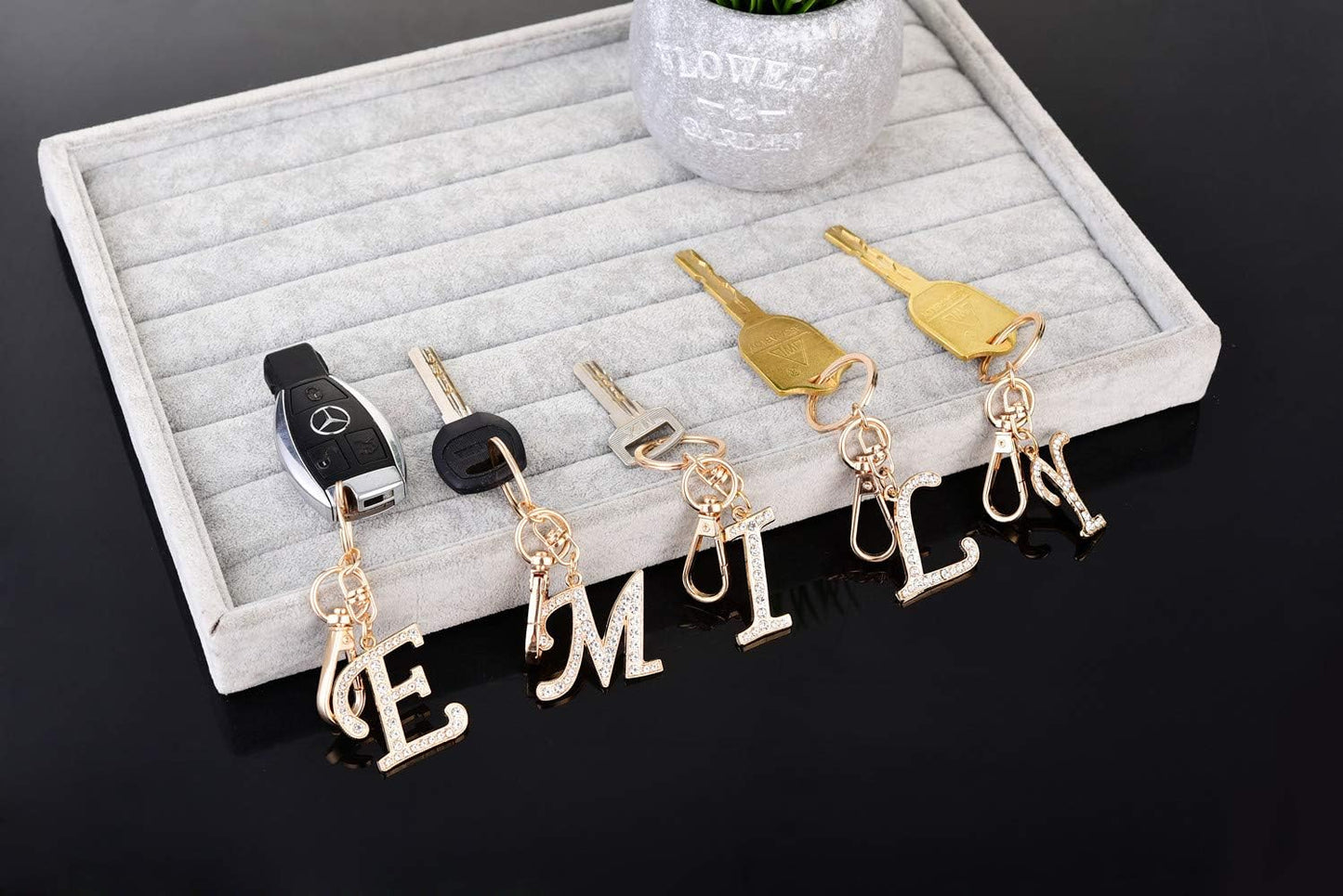 Crystal Alphabet Initial Keychain Pendant for Women Handbag Charms with Key Ring