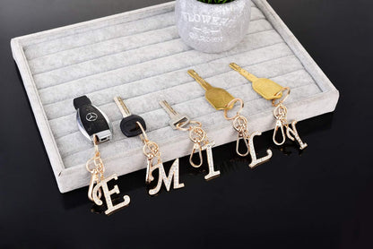 Crystal Alphabet Initial Keychain Pendant for Women Handbag Charms with Key Ring