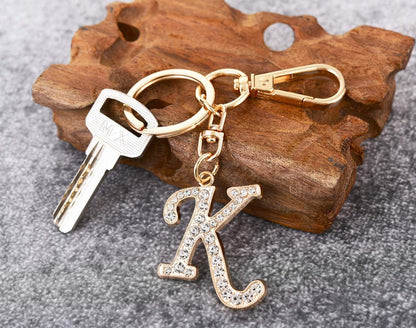 Crystal Alphabet Initial Keychain Pendant for Women Handbag Charms with Key Ring