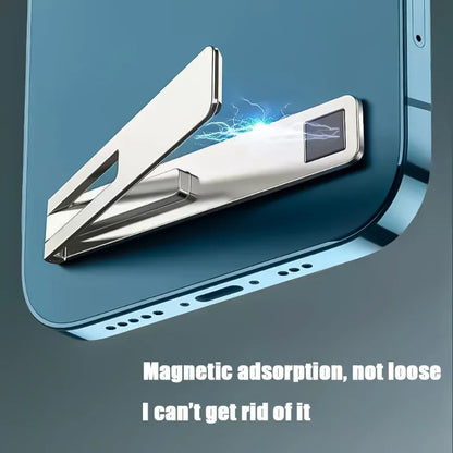 Ultra-Thin Magnetic Foldable Mobile Phone Holder - Metal Alloy Desktop Stand for Universal Support