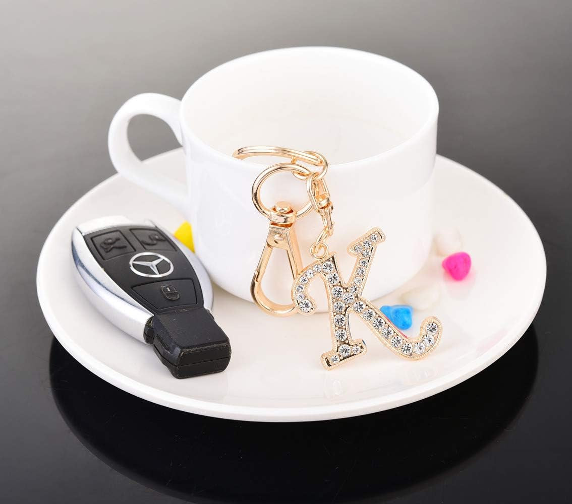 Crystal Alphabet Initial Keychain Pendant for Women Handbag Charms with Key Ring
