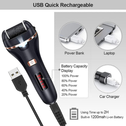 Rechargeable Electric Foot File and Callus Remover Kit with Three Roller Heads and Dual Speed Settings for Effective Foot Care
