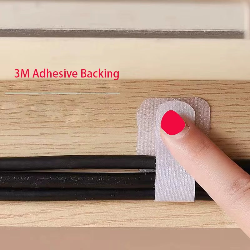 Reusable Adjustable Cable Organizer Straps with Self-Adhesive Fastening for Desk Management