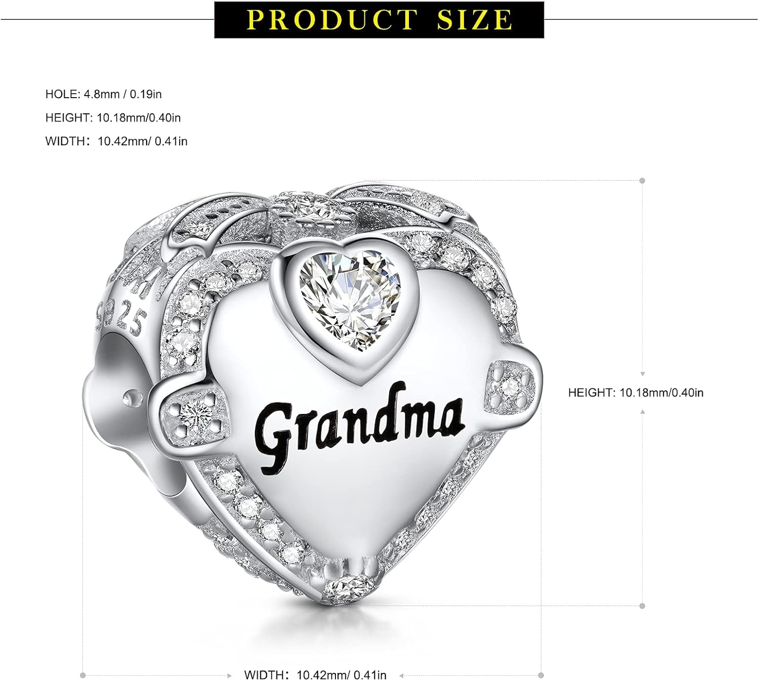 Sterling Silver Love Heart Charm with Cubic Zirconia for Bracelets - Ideal Gift for Mom, Wife, Sister, Daughter, Friend, Dad, Grandma, and Auntie for Christmas, Halloween, and Birthdays