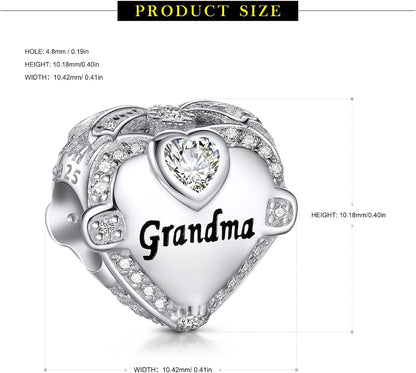 Sterling Silver Love Heart Charm with Cubic Zirconia for Bracelets - Ideal Gift for Mom, Wife, Sister, Daughter, Friend, Dad, Grandma, and Auntie for Christmas, Halloween, and Birthdays