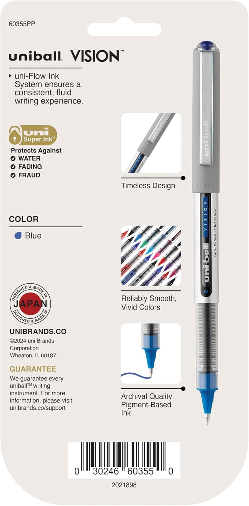 Uniball Vision Fine Point Rollerball Pens, 0.7mm, Blue, Set of 5
