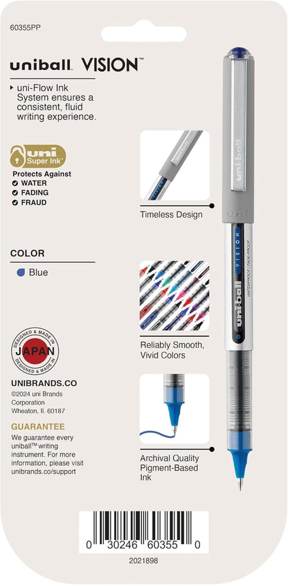 Uniball Vision Fine Point Rollerball Pens, 0.7mm, Blue, Set of 5