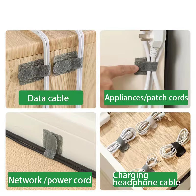 Reusable Adjustable Cable Organizer Straps with Self-Adhesive Fastening for Desk Management