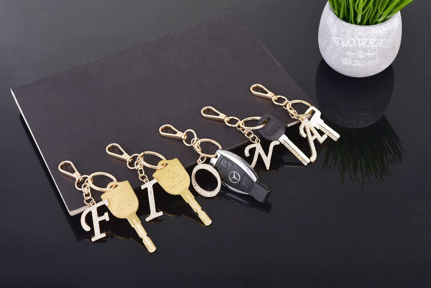 Crystal Alphabet Initial Keychain Pendant for Women Handbag Charms with Key Ring
